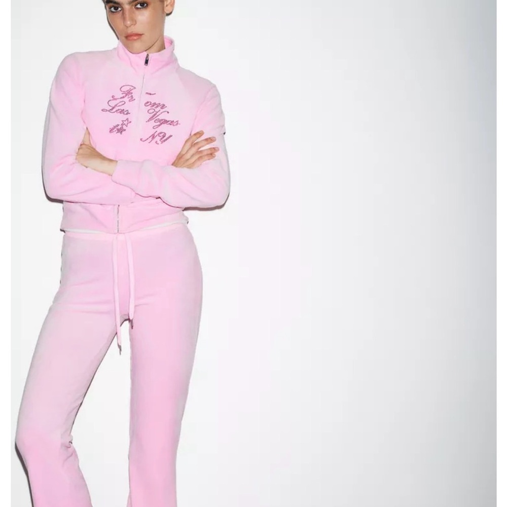 SET- Texted Velvet Jacket and Pants. Size Medium